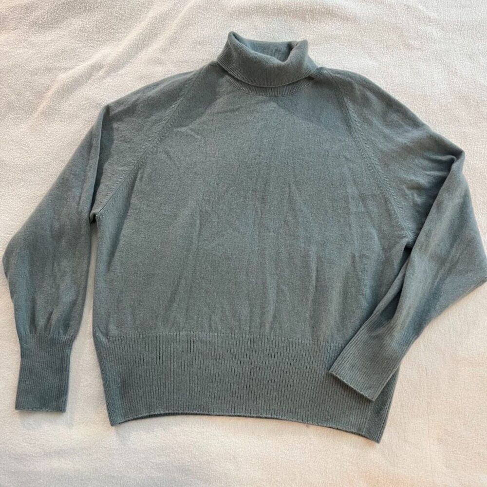 Vince Cashmere Blend Turtleneck Sweater Women's Moss Green Relaxed Fit, Size L